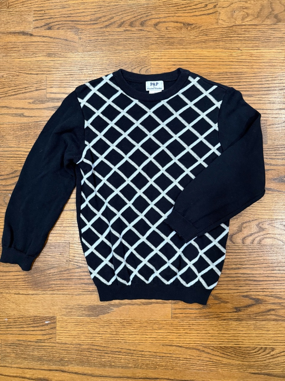 Navy Blue Sweater with Light Blue Lattice Knit for Kids